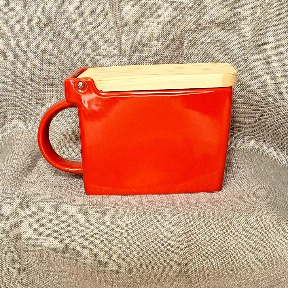 Zero Japan Red Ceramic Salt Box Cellar Wood Hinoki Lid Handle Kitchen Canister